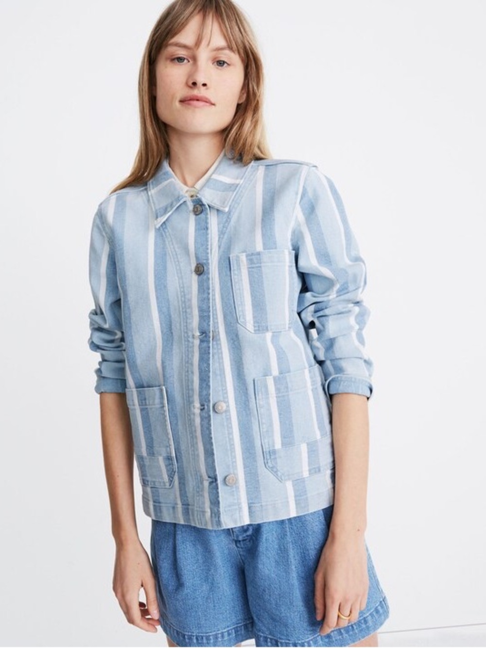 madewell denim ashwood chore coat in dion stripe